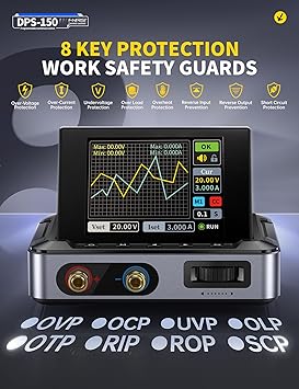 FNIRSI DPS-150 DC متغير امدادات الطاقة، 30 V 5 A قابل للتعديل DC CNC امدادات الطاقة مع 4 أرقام IPS العرض، lt؛20 mV تموج الطاقة، PD/QC/DC الإدخال، PC برمجة تحويل التيار الكهربائي (لا محول الطاقة)