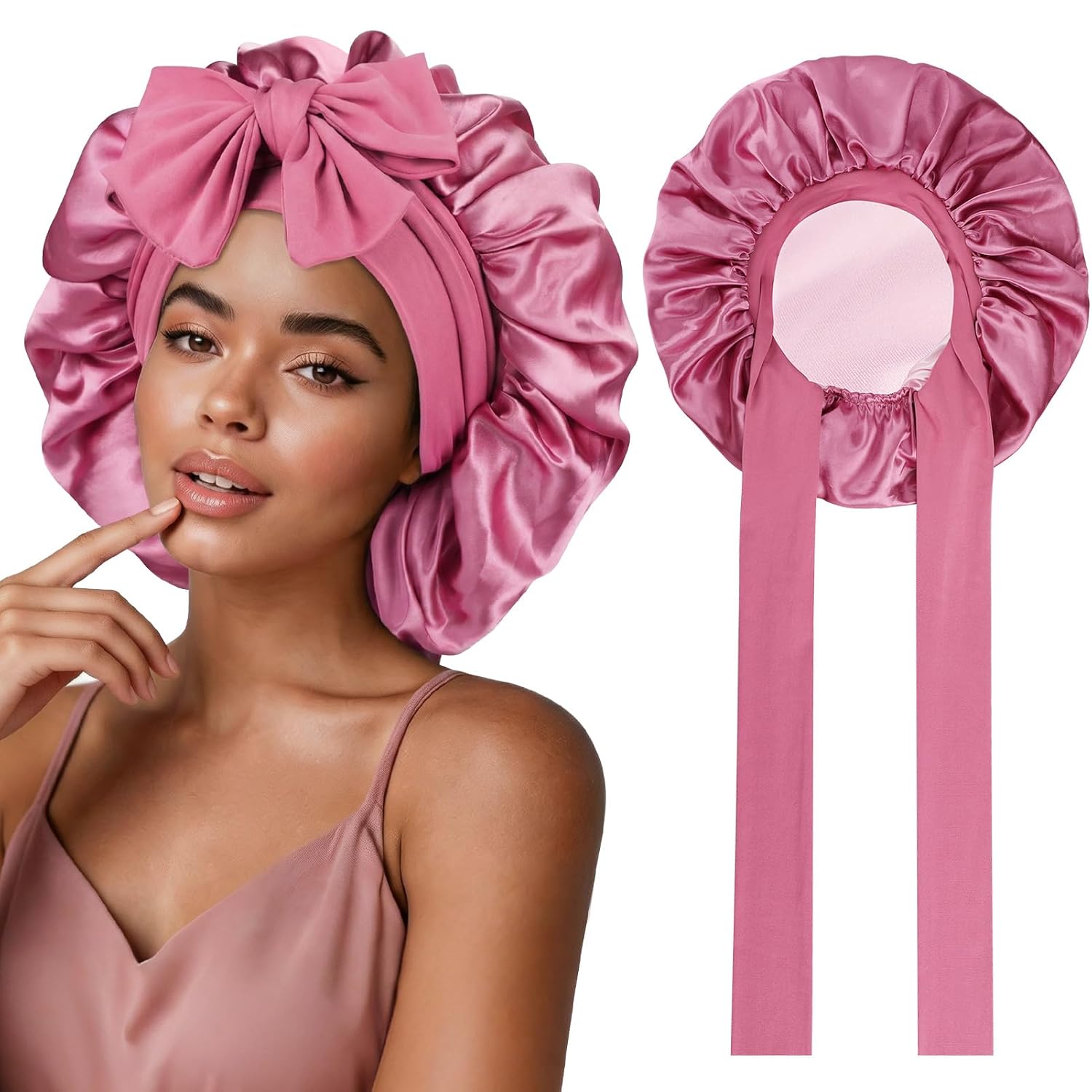 Satin Sleep Cap, Silk Bonnet, Adjustable Silk Hood for Sleeping, Double-Sided Night Hair Cap, Sleep Cap, Silk Shower Cap for Women and Girls