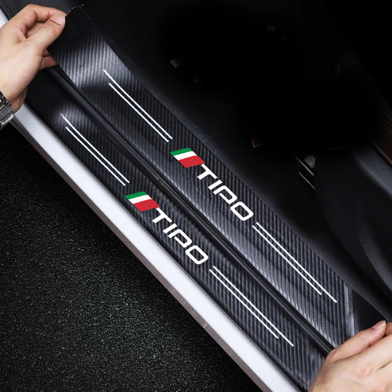 RIDGOEL 4Pcs Car Door Sill Protector for FIAT, Carbon Fiber Leather Car Kick Plates Threshold Protection Sticker Automobile Decor Accessories Tipo