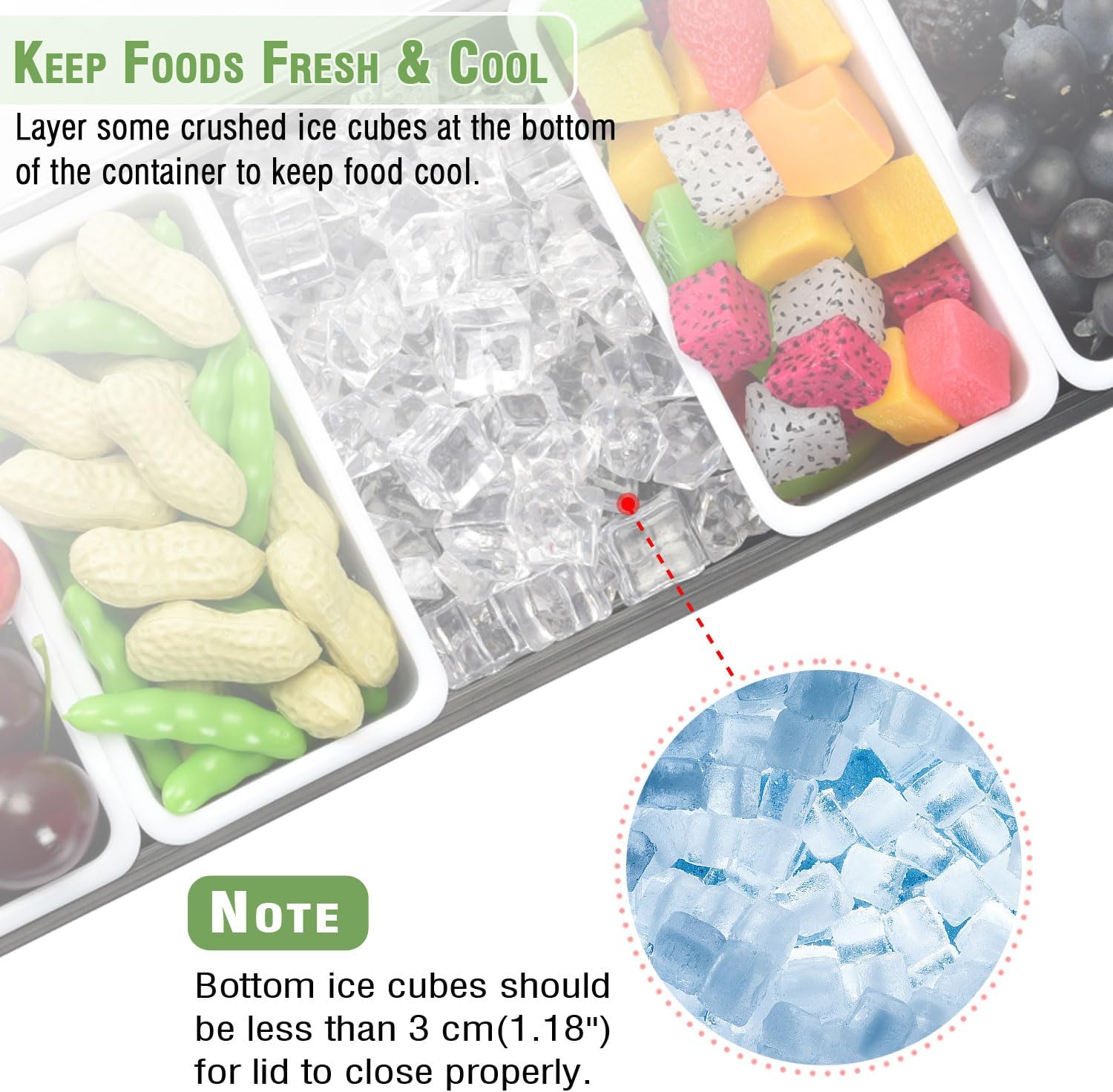 V·RESOURCING Ice Chilled Condiment Caddy,4 Containers(27oz) with Ice Chamber,Ice Cooled Condiment Serving Container with Lid for Salar Bar,Fruit,Veggie,Candy,Snack,Sauce - Image 3