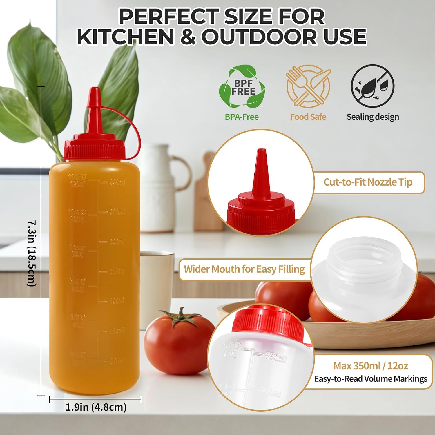 3 Pack 12 oz Condiment Squeeze Bottles, Leakproof Flip Top BPA Free Bottle