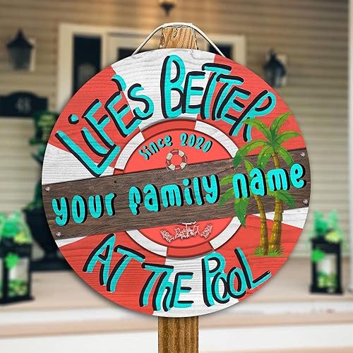 Miniatura 3 de V VIBEPY Letrero de madera con texto en inglés Life's Better At The Pool, letrero de piscina, letrero de tiki, letrero de puerta de 8 pulgadas, 12