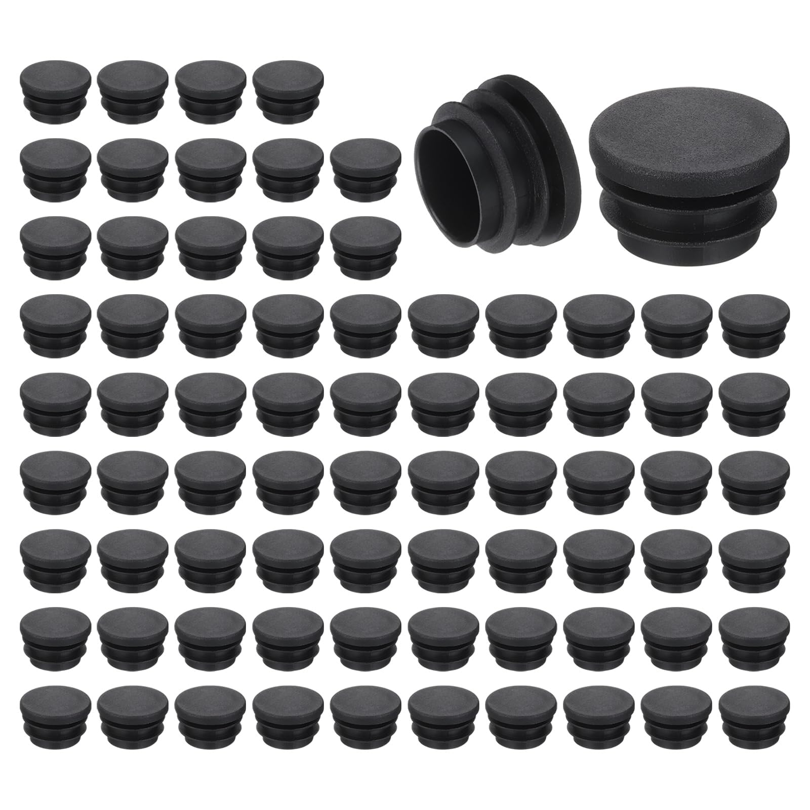 TA-VIGOR 76 Pcs Round Plastic End Caps 25mm(0.98 Inch), Black PE Pipe Plug Inserts for Chair Table Furniture Legs, Glide Floor Protector Tube Caps for Bench Stool Frame, Tubing Pipe End Covers