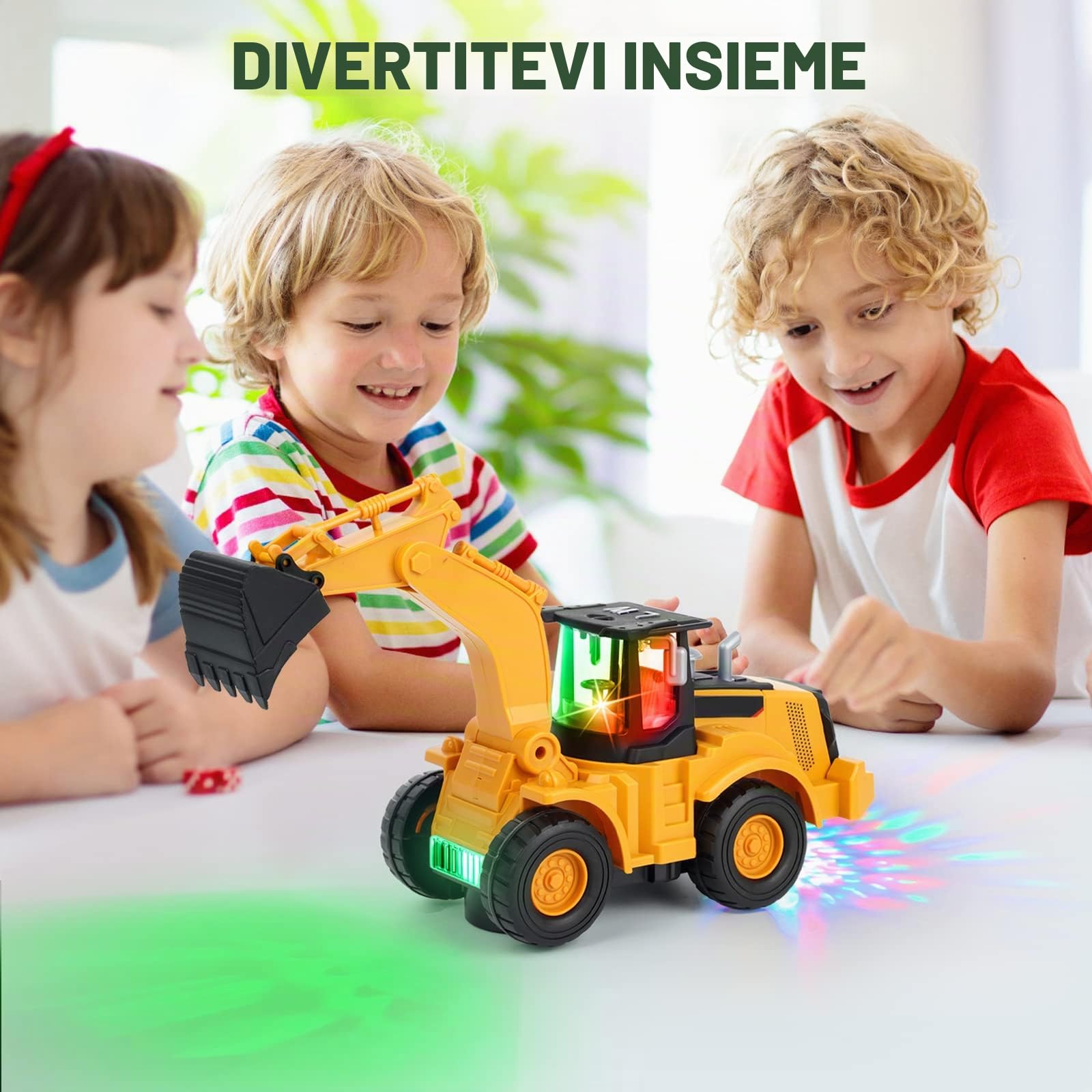 Giocattolo escavatore, guida con suono e luce, veicoli da cantiere per bambini, un giocattolo per bambini, più brani musicali, Regalo Bambini di compleanno per ragazzi e ragazze dai 3 anni in su