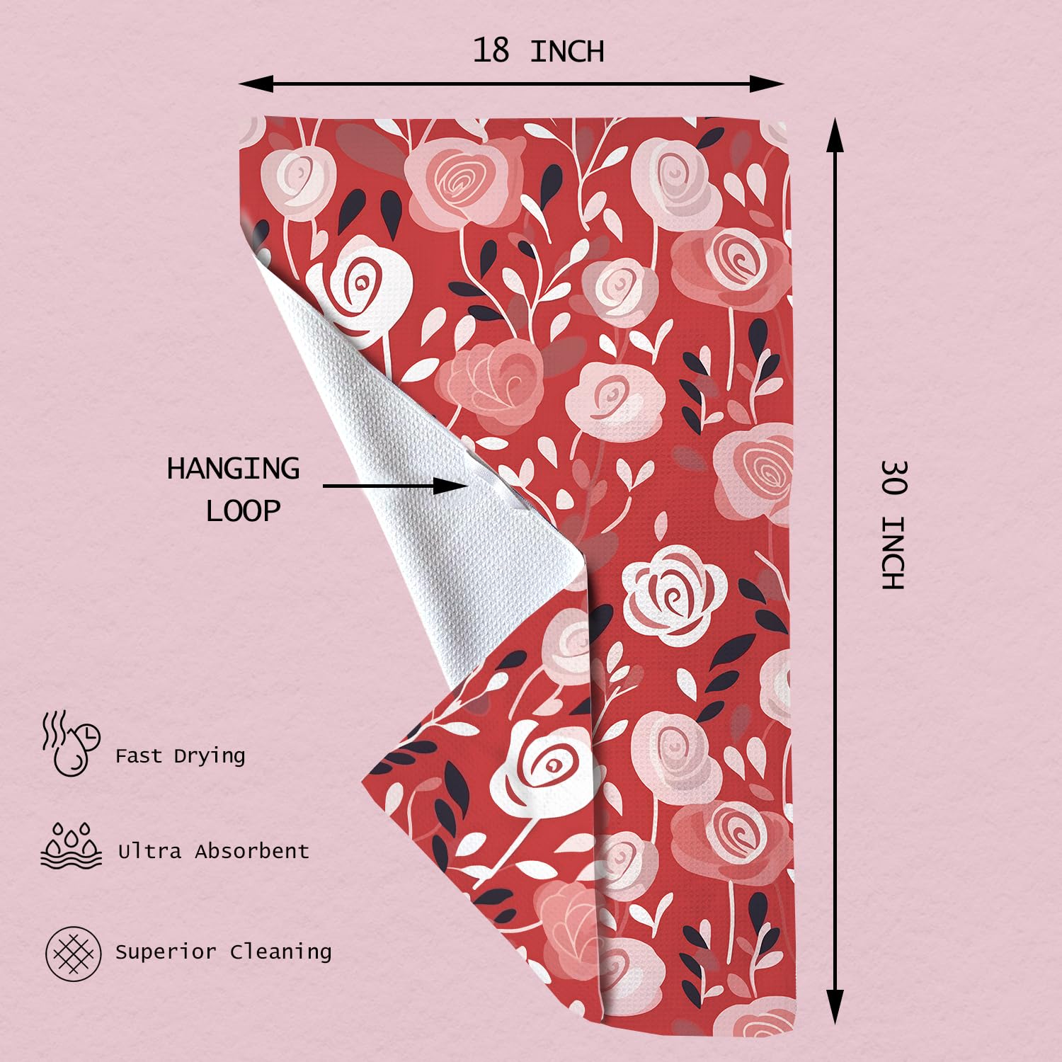 Eunzel Paño de cocina de microfibra de secado rápido con lazo para colgar para secar la cocina, 18 x 30 pulgadas, color rosa