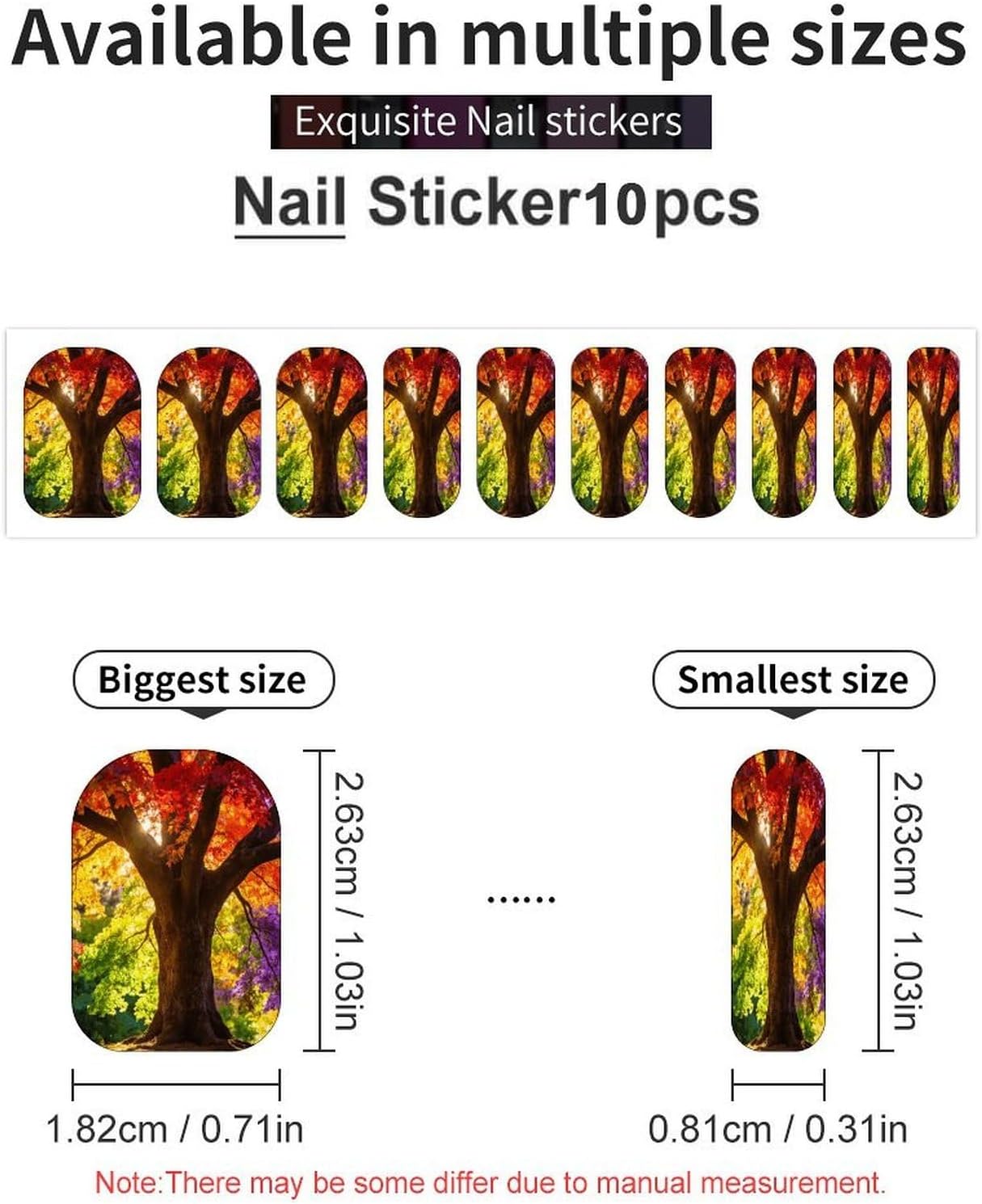 Colorful TreeSummer Nail Stickers Nail Strips | Nail Art Stickers of 10 sets with decorate fingernails,toenails,artificial nails Full Cover Easy On-Off Non-Damaging