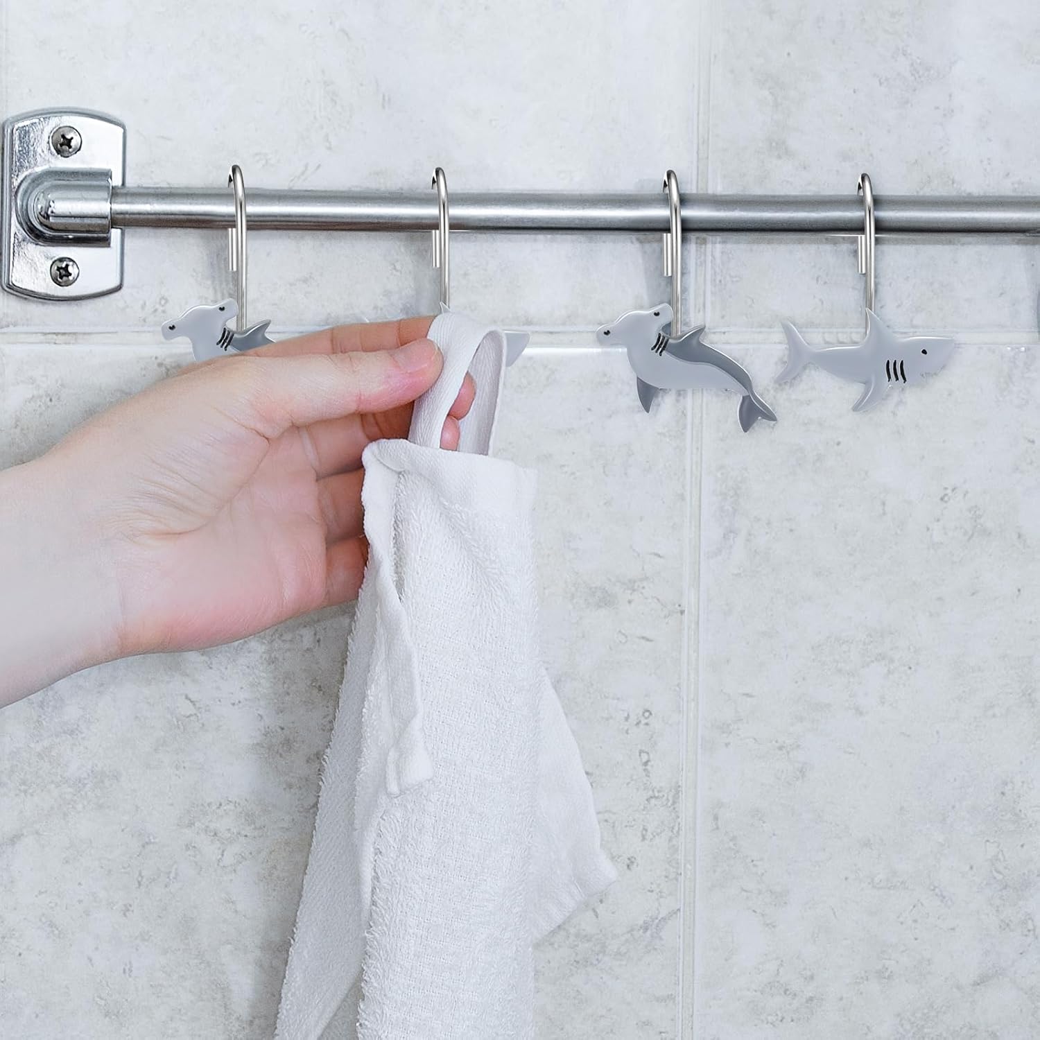 Chunful 12 Pcs Shark Shower Curtain Hooks Decorative Shower Curtain Hangers Rings Rust Proof 2 Styles Cute Shark Bathroom Accessories for Sea Ocean Nautical Theme Bedroom Living Room Decor - Image 5