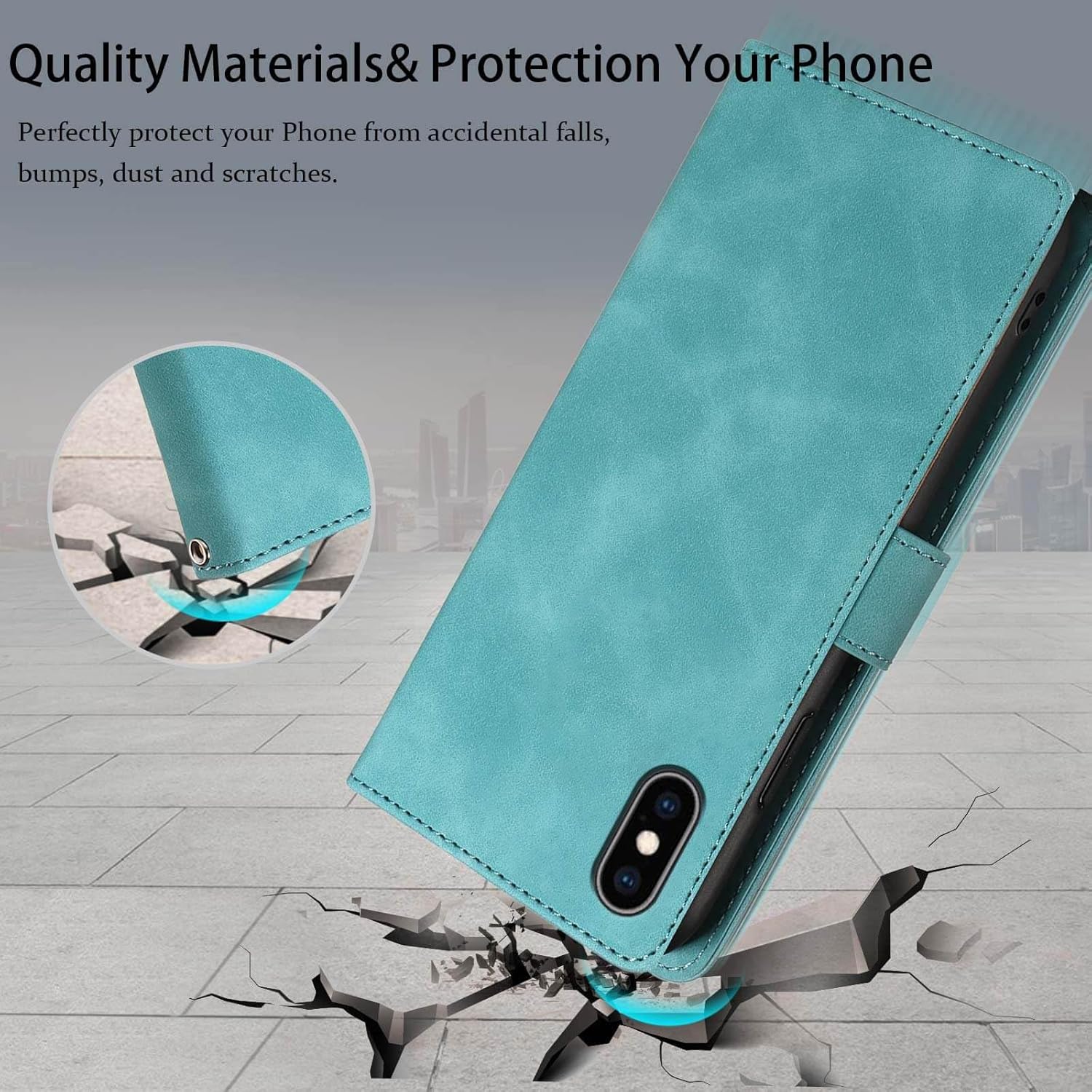 for iPhone X Case Wallet, for iPhone Xs Case, [RFID Blocking 3 Card Slots] Soft PU Leather Phone Cover, Wrist Strap, Shockproof Protective, Stand Flip Cover (Green) - Image 7