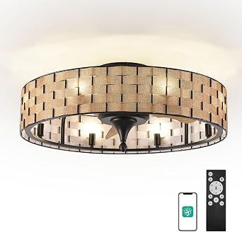 Orison 24" Caged Ceiling Fan with Lights, 2 Ways ControlApp&Remote Control, Light Kit Included8 Bulbs, Modern Farmhouse Flush Mount