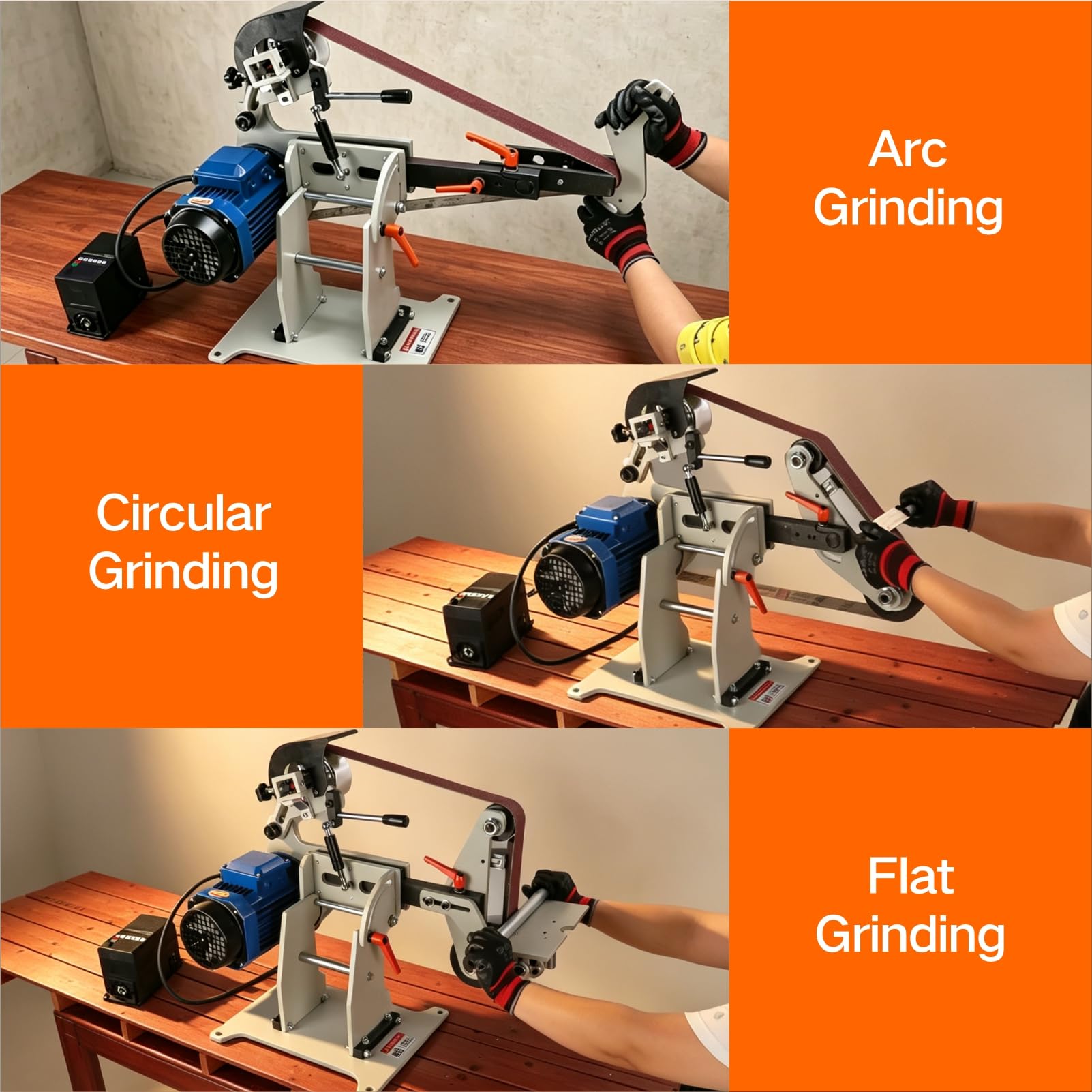 JLD Professioneller Bandschleifer, 5,1 x 183,9 cm Band, 1500 W Elektromotor mit 2,2 kW VFD, 2 Sets Schleifsets mit 3 Schleifmethoden, vertikaler und horizontaler Betrieb inklusive 3 Schleifbändern.