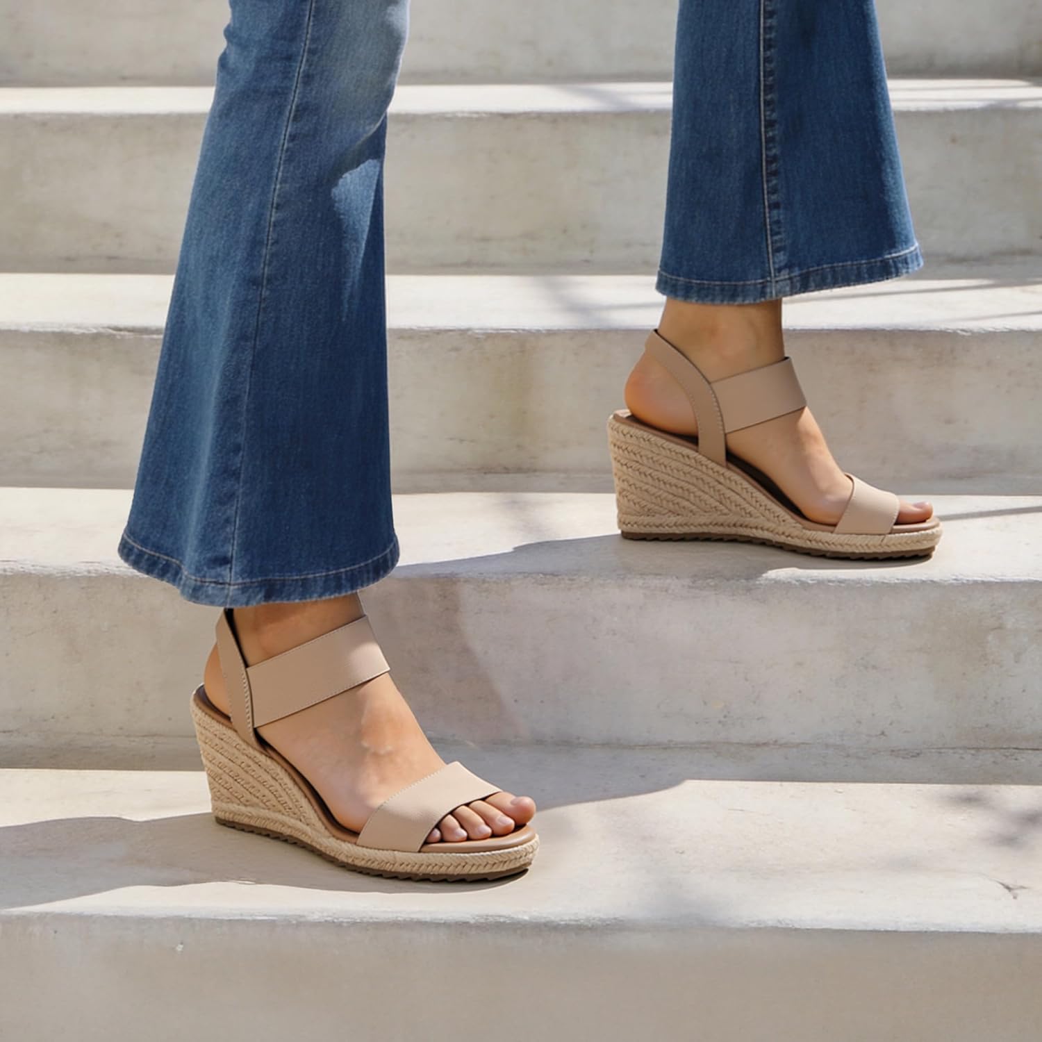 DREAM PAIRS Womens Open Toe Espadrilles Dressy Platform Sandals Slip on Elastic Ankle Strap Wedges Sandals