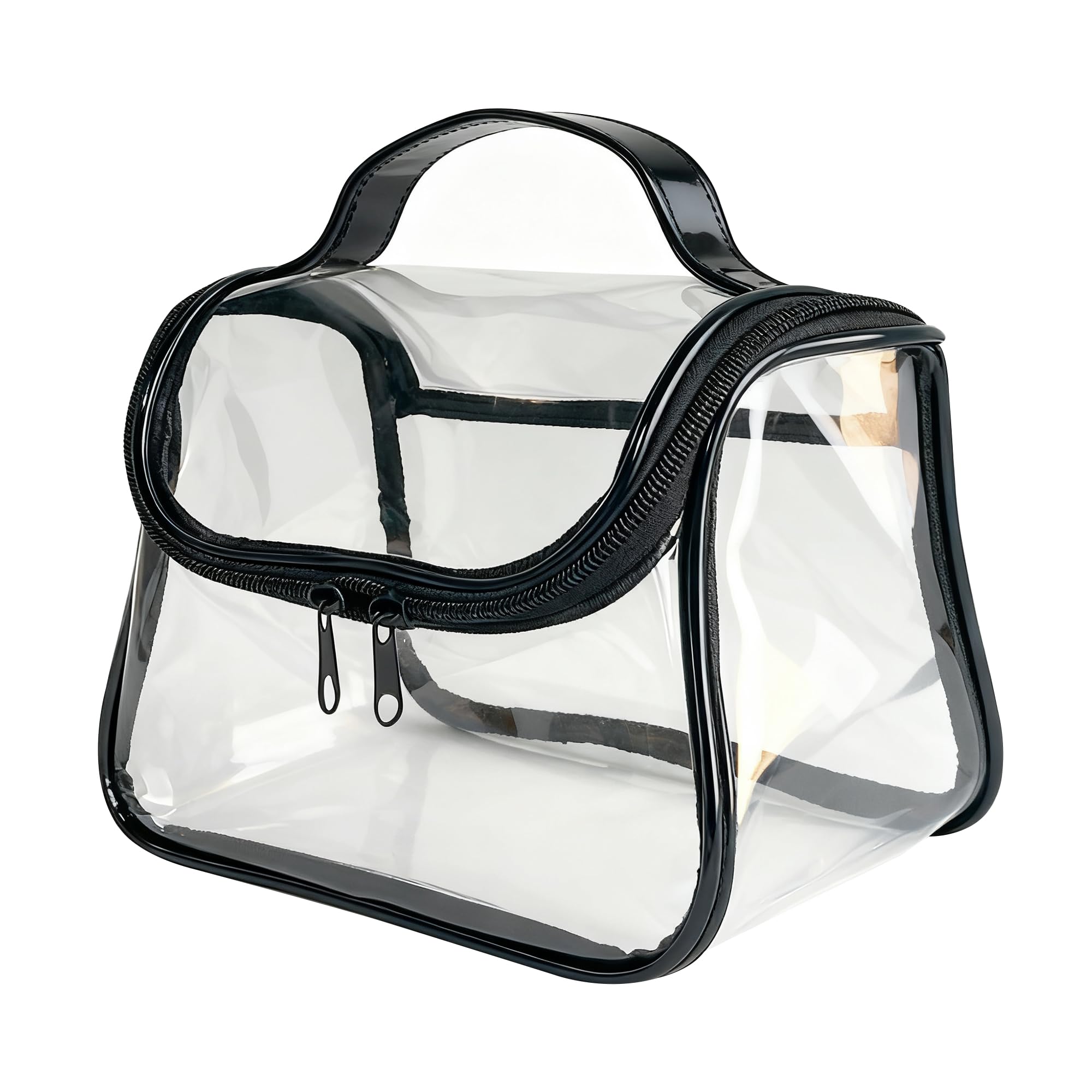 TotePrint Transparente PVC Kosmetiktasche, 23x 14 x 15 cm, wasserdichte Kulturtasche mit Tragegriff, Durchsichtige Reise-Toilettentasche mit Reißverschluss