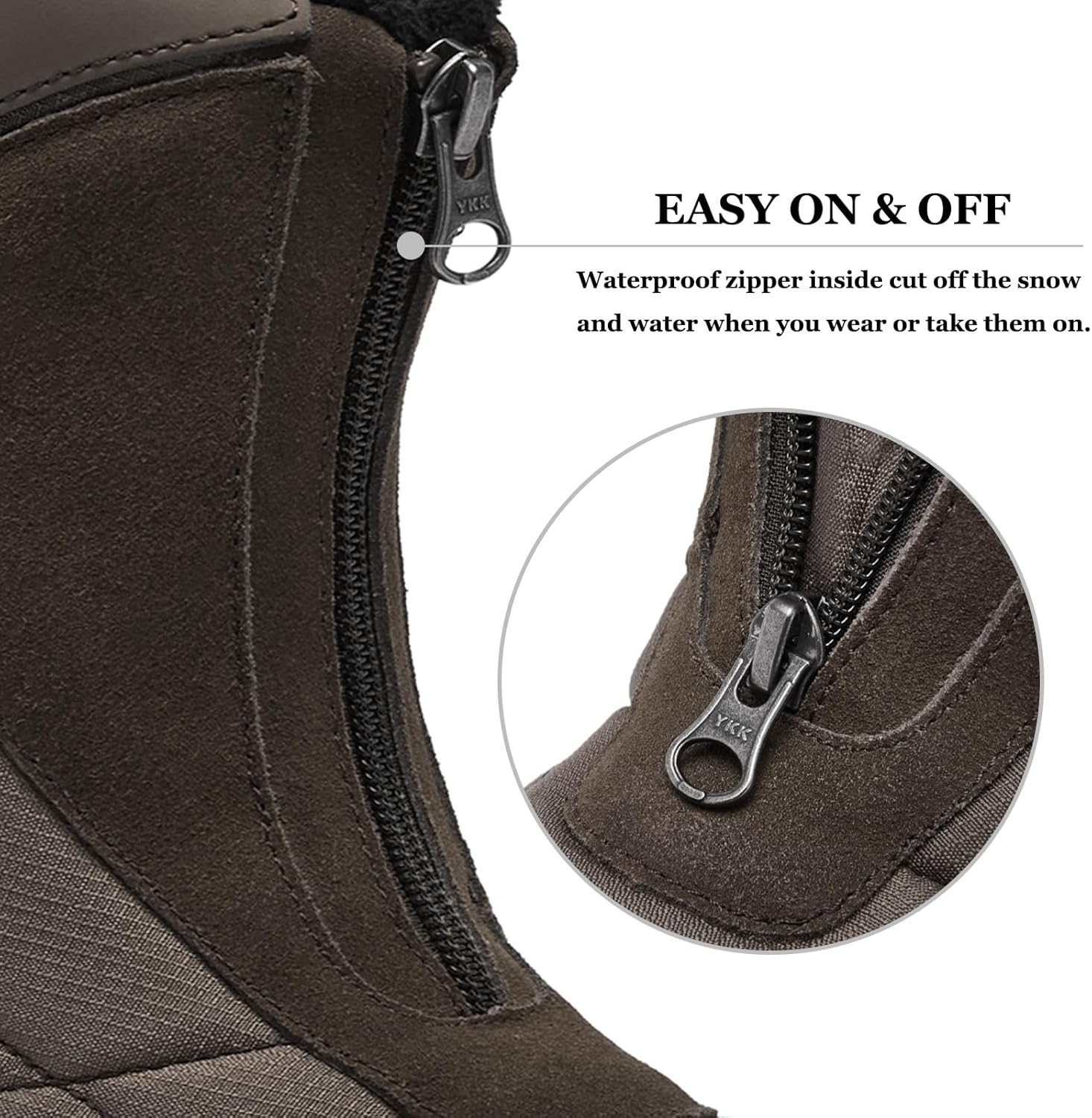 SHULOOK Women's Winter Snow Boots Warm Fur Lined Waterproof Non-slip Zipper Insulated Mid-Calf Boots 10.5 Brown image 2 of 5 B0CFXGX95D