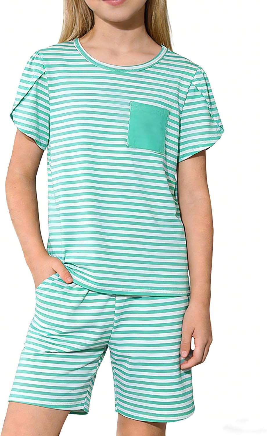 Mikrdoo Girls Pajamas Summer Short Sleeve PJs Set Soft Sleepwear Trendy 2 Piece Loungwear for Big Kids Size 6-16Y