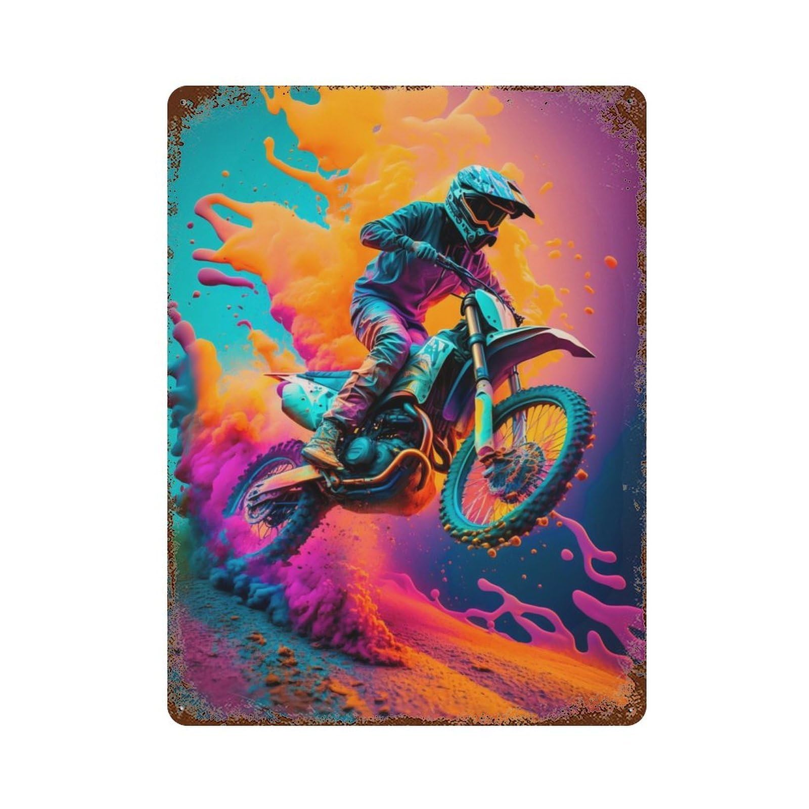 Motocross Distressed Metal Wall Sign 15.7"x11.8", Ideal for Garage, Bar And Workshop Decor