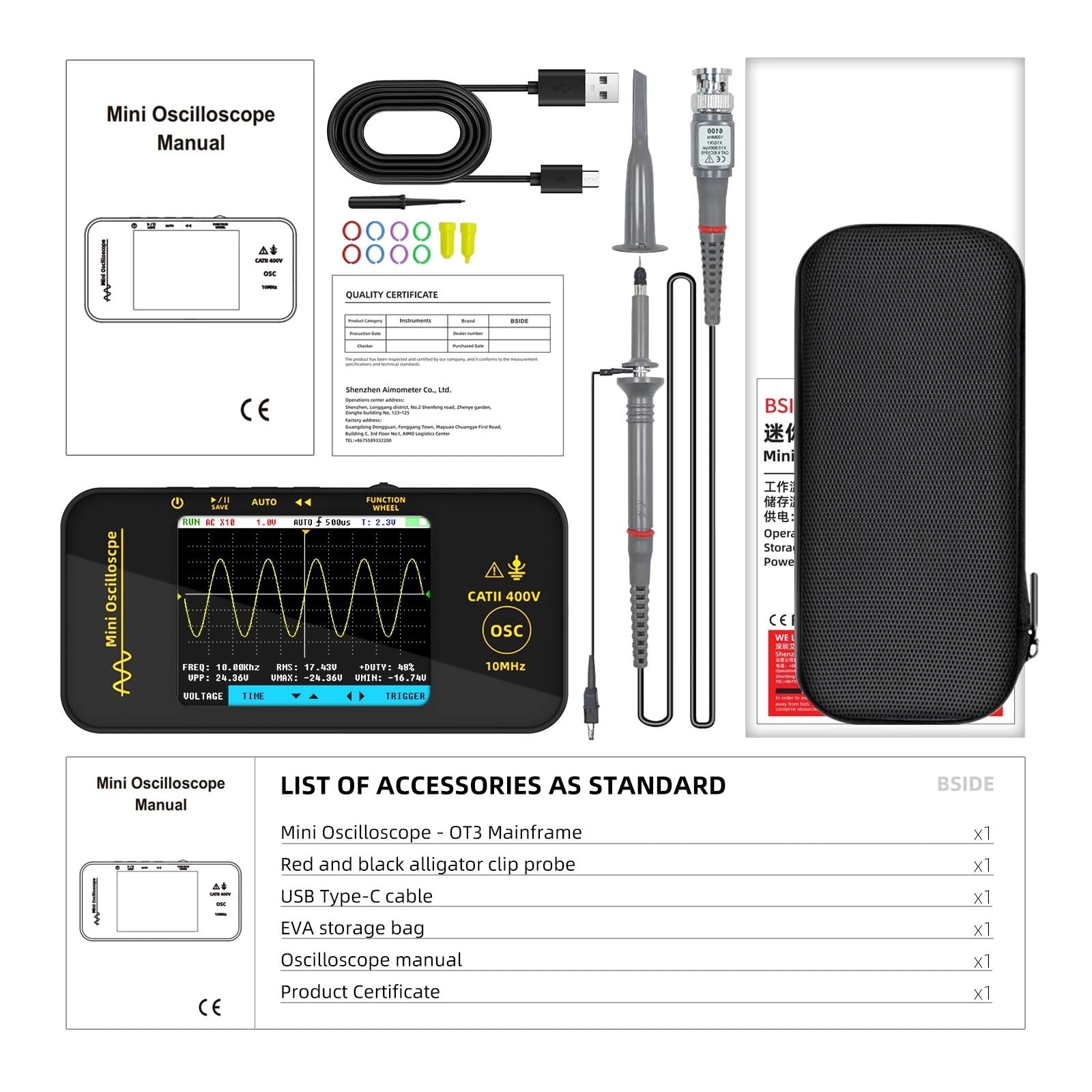 NUEVOS osciloscopios digitales portátiles OT3, frecuencia de muestreo 48 bits, ancho banda analógico 10 MH/z, compatibilidad con actualización firmware y almacenamiento formas onda(OT3 Oscilloprobe)