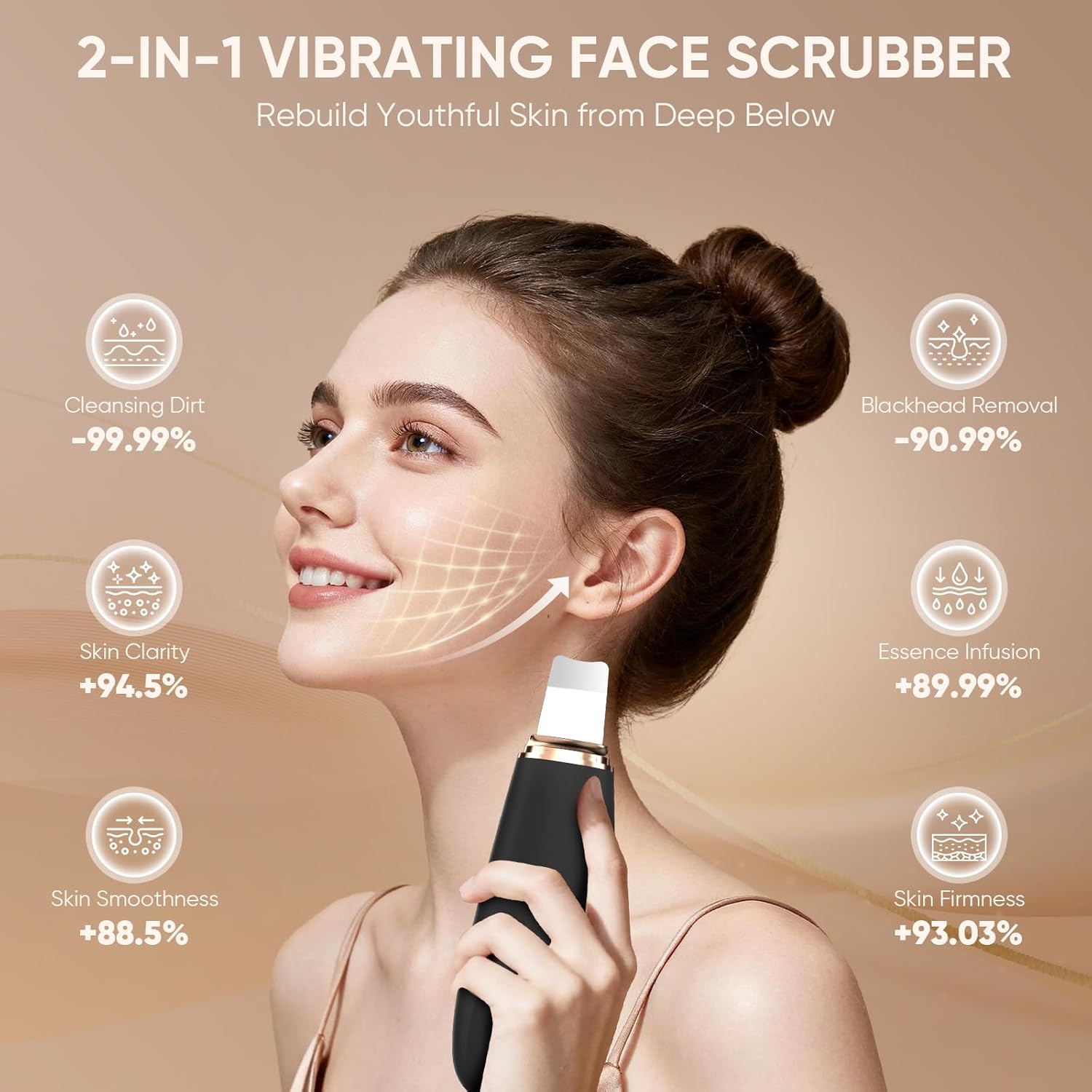 Silicone Face Scrubber Blackhead Scraper Rechargeable 2-in-1 Facial Cleansing Brush & Skin Spatula Duo, IPX7 Waterproof Exfoliating Massager Deep Cleansing for Women and Men(Black)