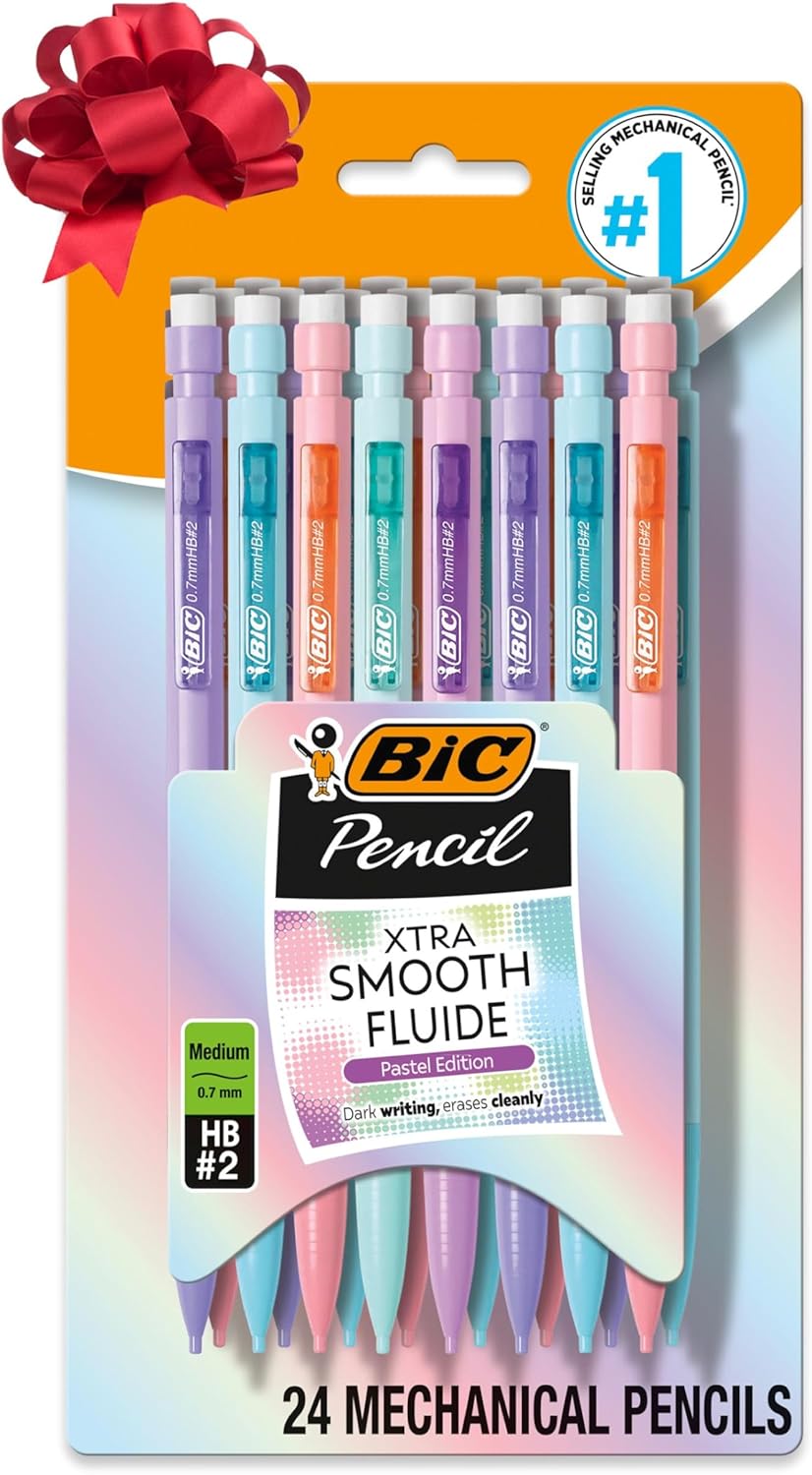 BIC Extra Smooth Pastel Mechanical Pencil, 0.7 mm Medium Point, Smooth and Dark Writing, 24-Count Pack