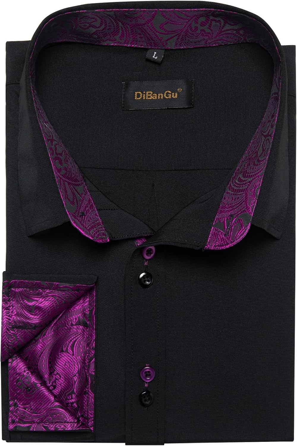 DiBanGu Men's Dress Shirt Long Sleeve Casual Button Down Shirts Regular Fit Inner Contrast Shirt for Business Party