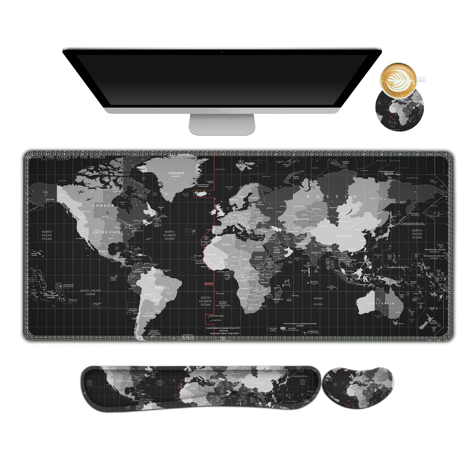 AIMSA Juego de alfombrillas de mouse grandes para juegos, reposamuñecas para teclado, alfombrilla de mouse ergonómica, espuma viscoelástica, multifuncional, extendida, base de goma antideslizante para