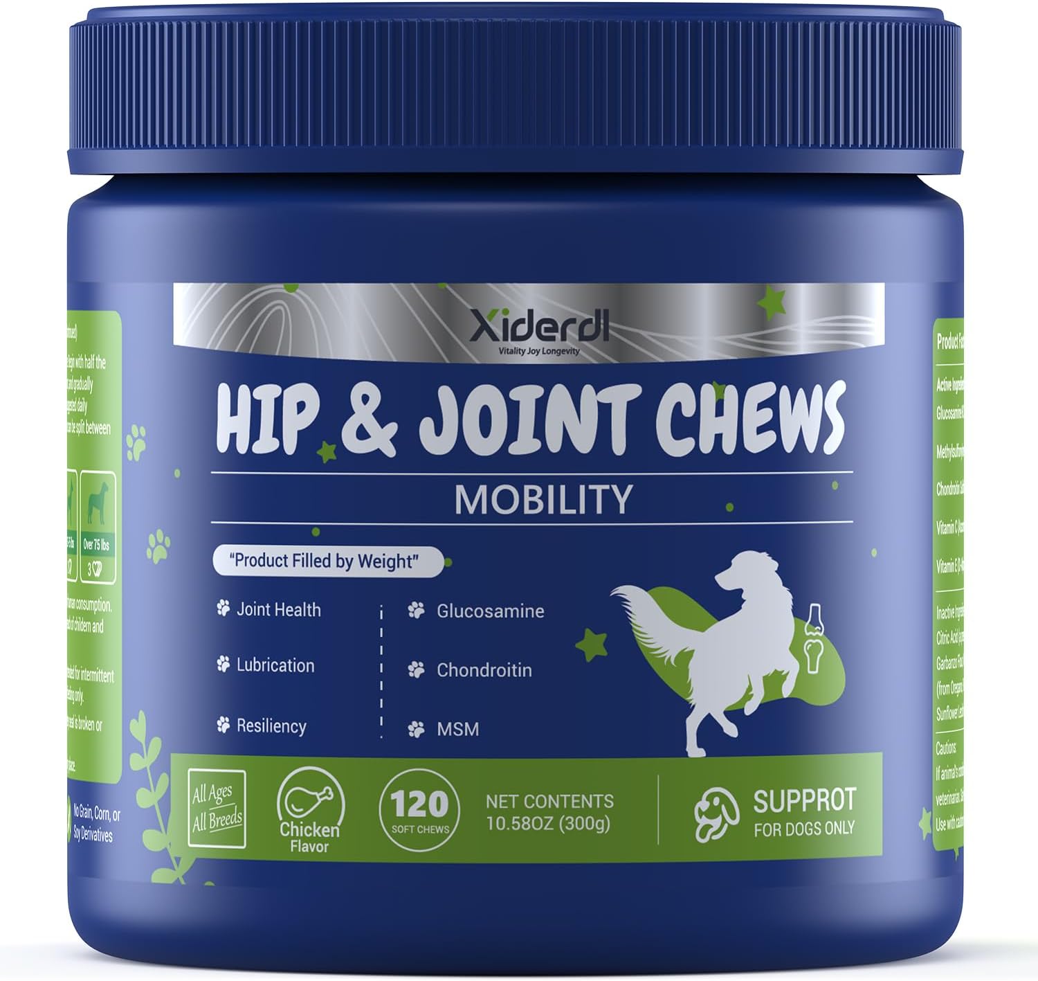 Dog Hip & Joint Supplement with Glucosamine, Chondroitin & MSM – Joint Support Chews with Vitamins C & E for Dogs 120 Soft Chews