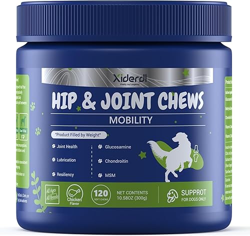 Suplemento de cadera y articulaciones para perros con glucosamina, condroitina y MSM - Masticables de apoyo articular con vitaminas C y E para