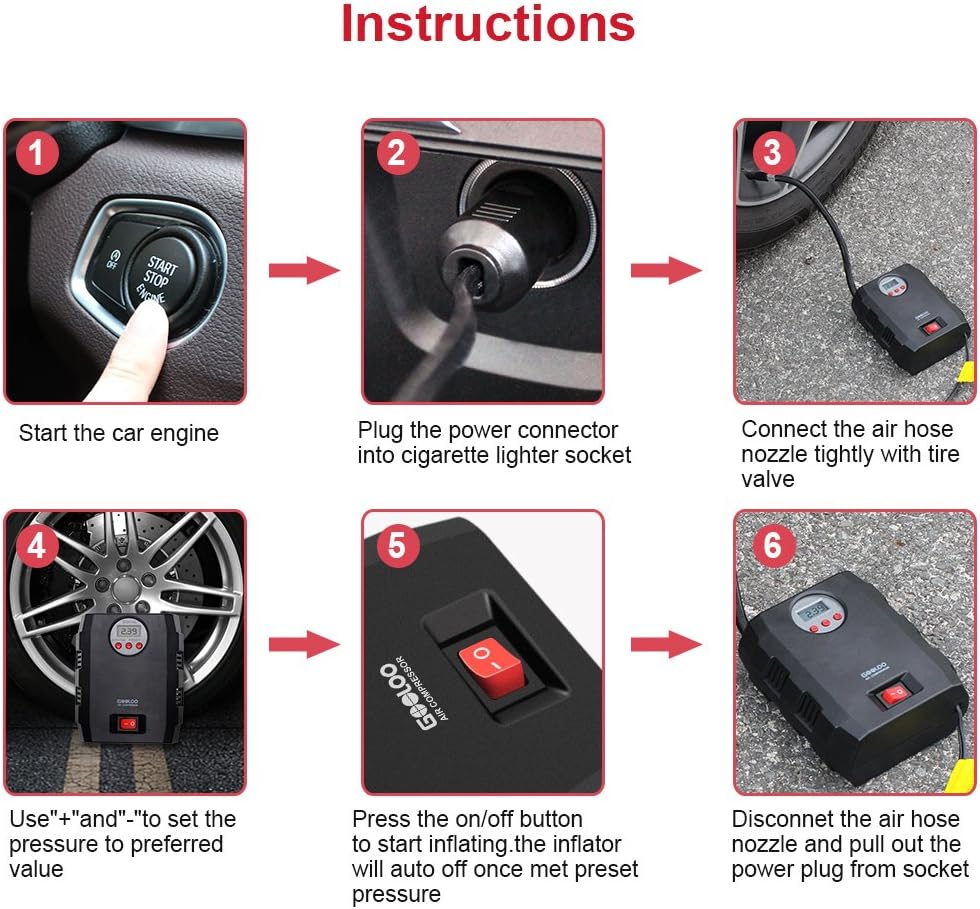 Digital Tire Inflator, GOOLOO 12V DC Air Compressor, Portable Auto Electric 150 PSI Tyre Pump with Tire Pressure Monitor and Preset for Car, Bicycle, Motorcycles, Sport Balls and Other Inflatables