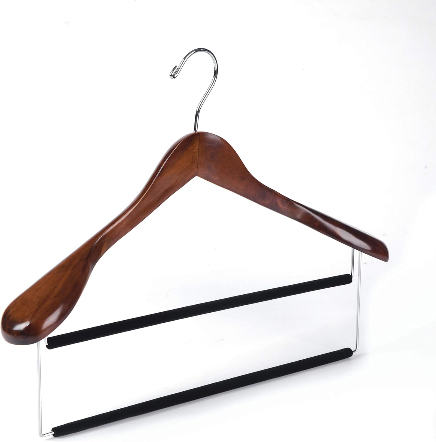 Quality TwoTone Wooden Suit Hangers with Velvet Pants Bar