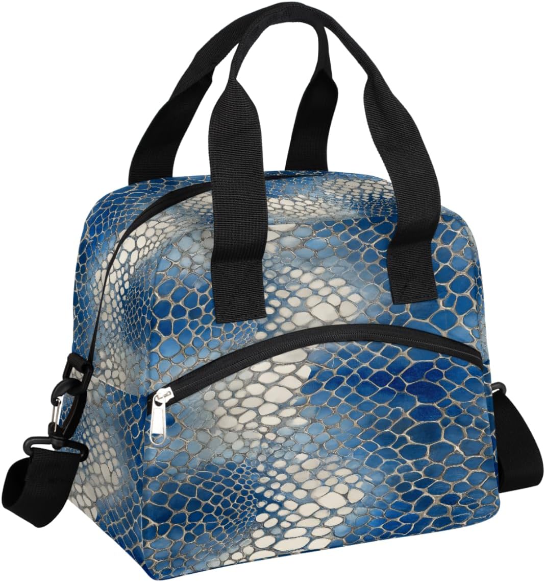 cfpolar Leopard Black Skin Pattern Lunch Bag for Kids Girls Women, Insulated Reusable Lunch Box Small Cooler Bag Perfect with Shoulder Strap for School Work Travel Office Picnic Beach