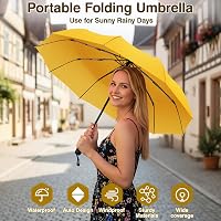 Umbrelă de călătorie compactă, rezistentă la vânt, ZOMAKE, automată, pliabilă, mini umbrelă portabilă de 46 inch, galbenă, pentru bărbați și femei 4