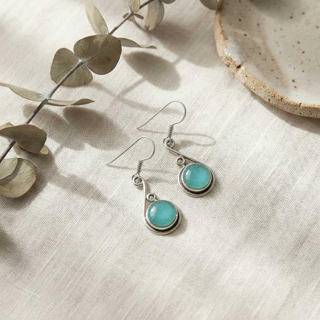 Handmade 925 Sterling Silver Overlay Drop Dangle Earring Natural Gemstone Carnelian, Crystal, Moonstone, Turquoise Round Boho Jewelry For Women