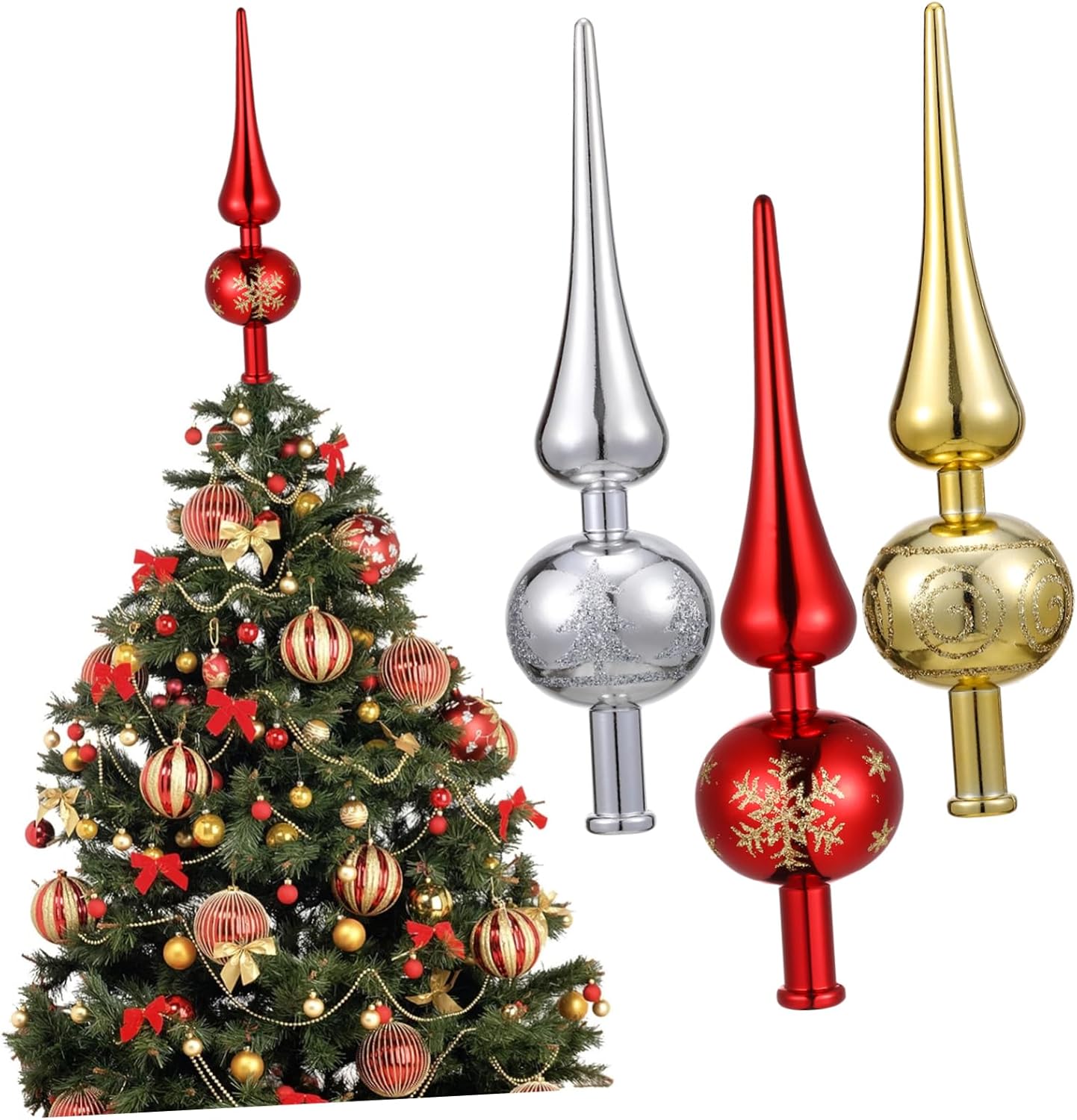 9pcs Vintage Hand Painted Christmas Tree Topper Delicate Treetop Star Decorations for Holiday Home and and Colors