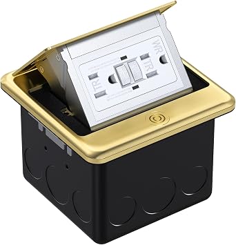 WEBANG Pop Up Floor Outlet Covers Box with 15 Amp Stainless Steel GFCI Tamper Resistant Rceptacle Outlet, ETL Listed, Gold