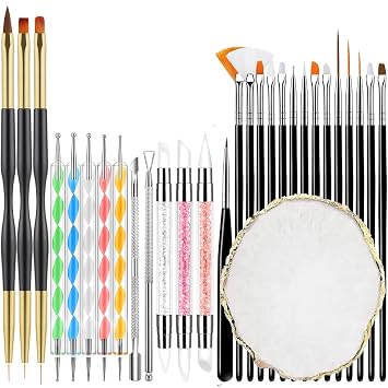KINGMAS 29PCS Nail Art Brushes Nail Dotting Tools Resin Palette Kit | Nail Art Gel Polish Liner Brushes Design Pen For Nail Drawing And Nail Paint Small Detail Brushes