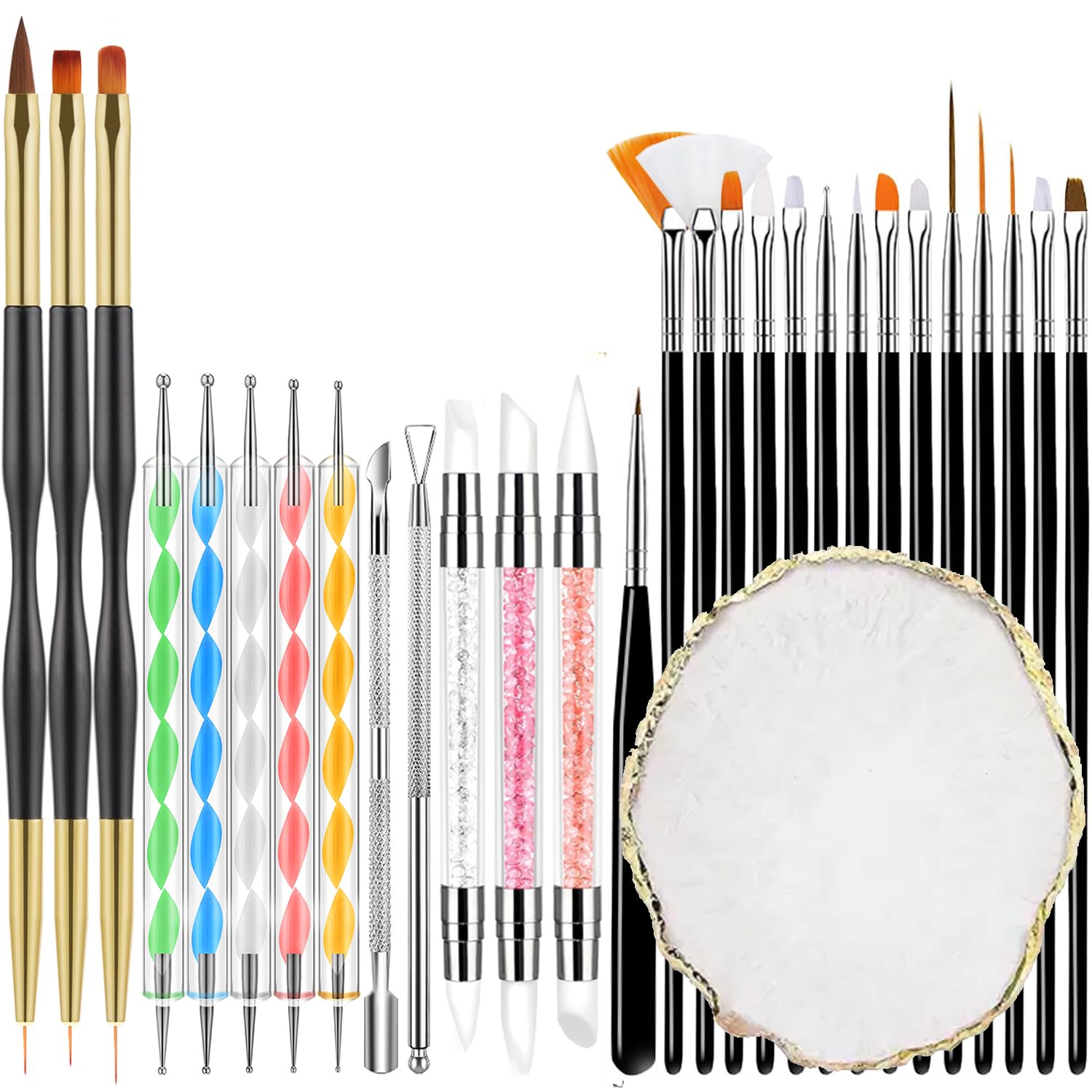 KINGMAS 29PCS Nail Art Brushes Nail Dotting Tools Resin Palette Kit
