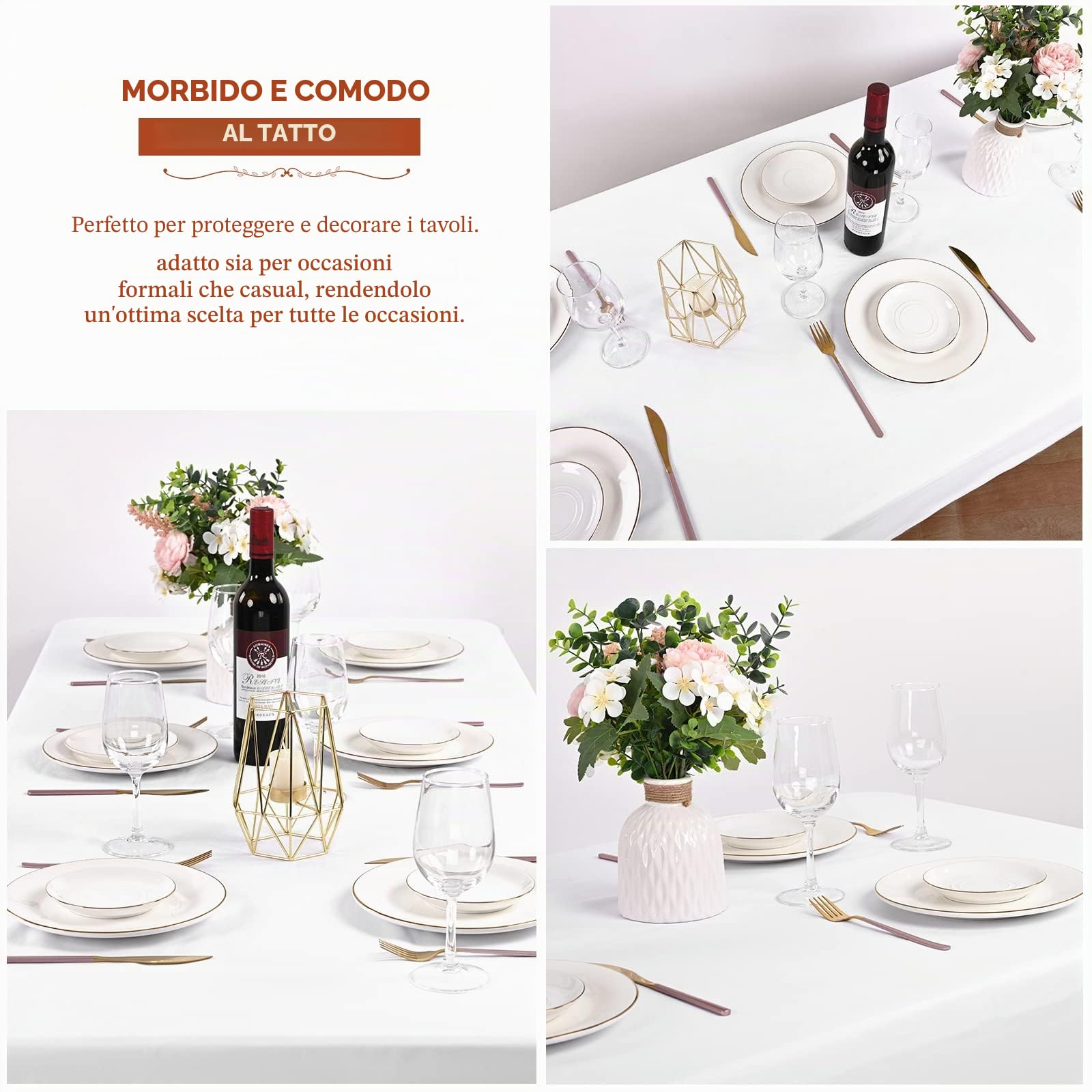 Showgeous Confezione da 8 tovaglie rettangolari in poliestere bianco per tavoli rettangolari da 2,4 m, 152 x 300 cm, lavabili in tessuto, per matrimoni, banchetti, ristoranti, buffet, feste in