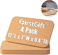 FirstGift Rectangle Cork Trivets Set of 4 - 12x7 Inch Thick Heat-Resistant Hot Pads for Pots, Pans, Tables & Countertops