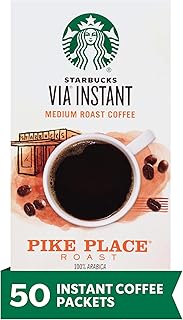 VIA Instant Coffee, Medium Roast Coffee, Pike Place Roast, 100% Arabica, Single-Serve, 1 Box (50 Packets)