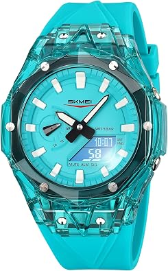 Unisex Analog Digital Transparent Outdoor Sports Watch Military Tactics Multi Function LED Electronic Large Waterproof Watch Candy Color Student Wrist Watch