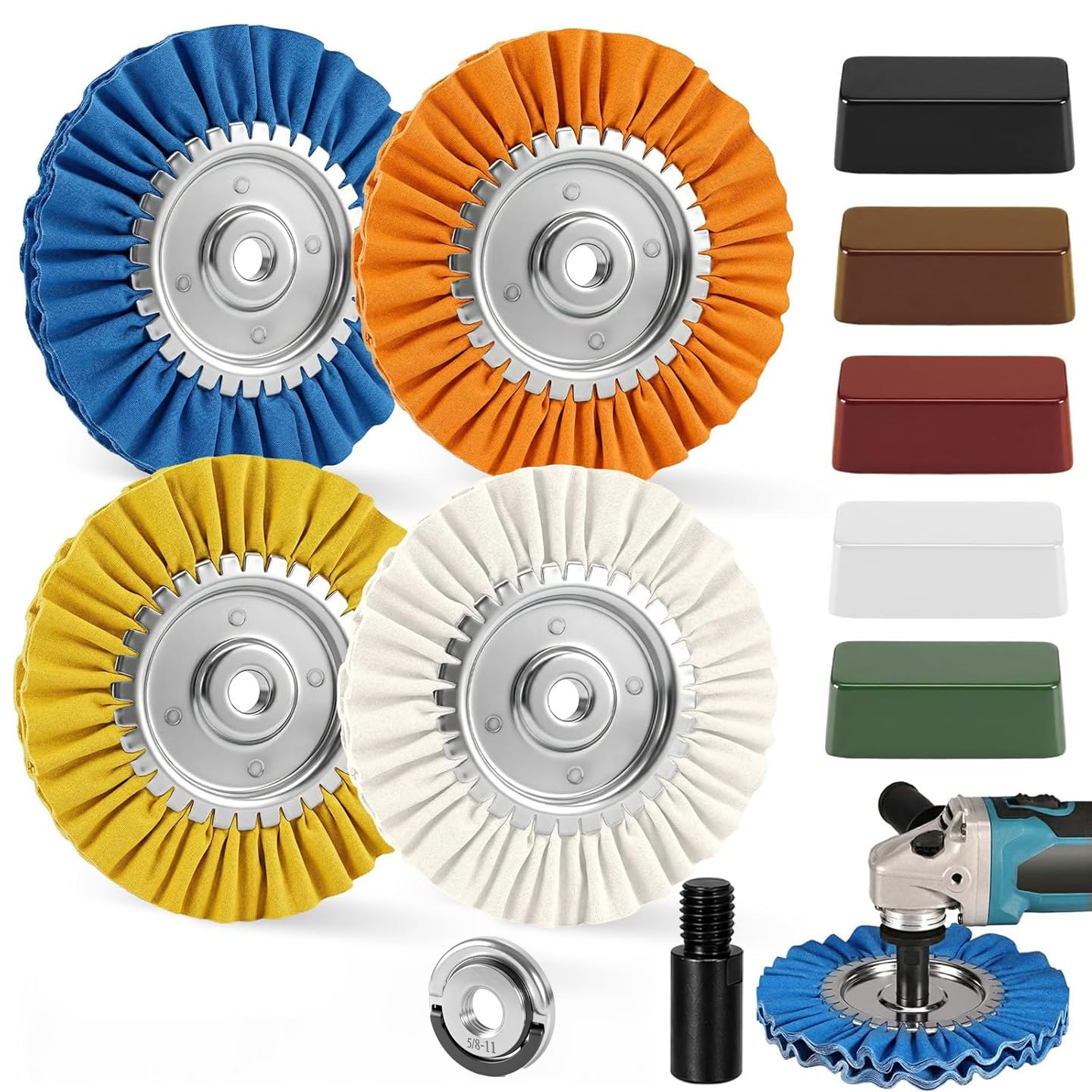 11 Piece 8 in Airway Buffing Wheel Kit for Angle Grinders, Mirror Finish