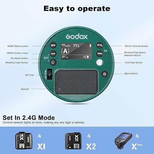 Miniatura 5 de AD100pro - Luz estroboscópica portátil de 100 W, 2600 mAh, 2.4 G, sistema X Willess, 18000 HSS 0.01-1.5s Reciclaje 360 Flashes de potencia completa