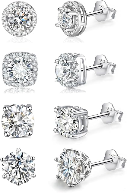 HEEYA Silver Stud Earrings for Women Girls - Sterling Silver Post Earrings, Hypoallergenic Cubic Zirconia Stud Earrings Diamond Earrings Set Jewellery Gift with Box Christmas Birthday