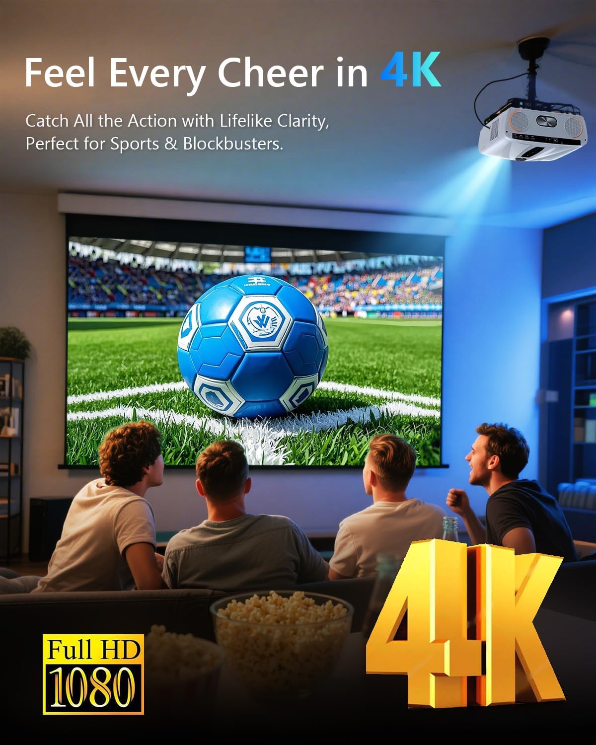 Daylight 4K Smart Projector with Fast TV OS & Home Karaoke: High 2400ANSI, 3-Brightness, HDR10, Auto Focus, Auto-Retract Lens&Cover, Wireless Mics for Home Cinema Outdoor Movie Game Golf Simulation