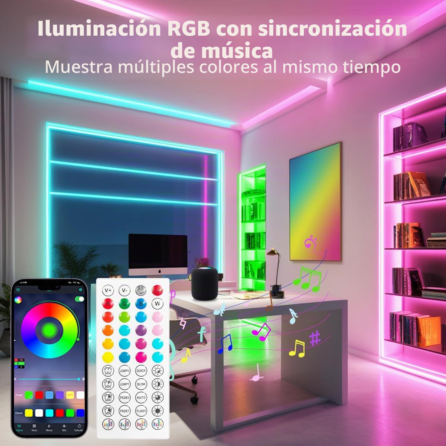RGB Neon Cinta Led 15m Tira Led RGB, Cinta Led Exterior Impermeable con APP Bluetooth y Control Remoto IR, Neon Led Flexible, para Salón Dormitorio