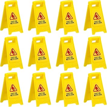 Relaxweex 12 Pcs Mini Wet Floor Sign Tiny Caution Sign Yellow Warning Traffic Kit Plastic Street No Parking Kit Safety Education Toy Caution Wet Floor