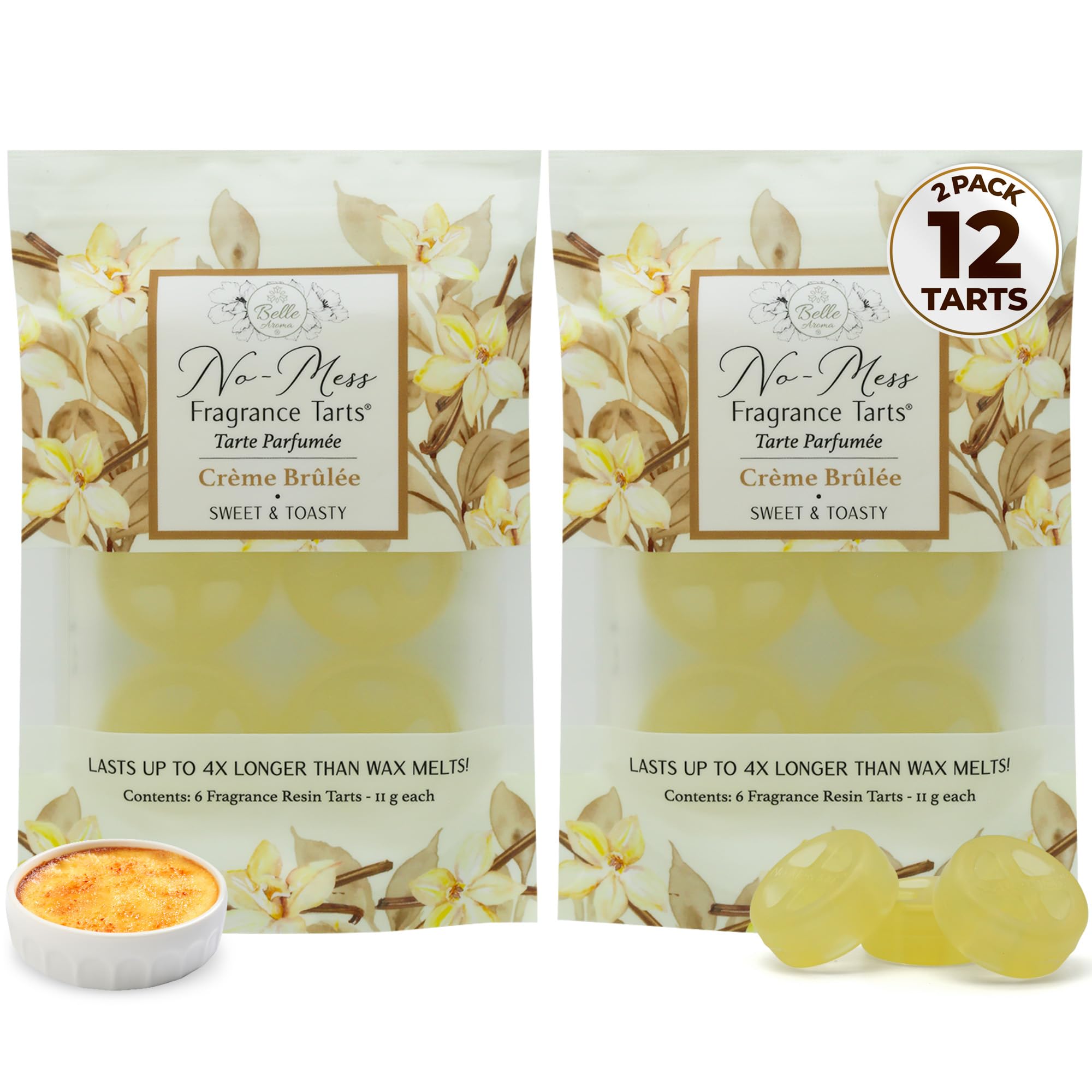 Belle Aroma No-Mess Fragrance Tarts for Wax Warmers – Solid Fragrance Alternative to Wax Melts (Designed Not to Melt), Heat-Activated Home Scent, Long-Lasting Aroma, 12 Mini Tarts 2 Pack Crème Brûlée