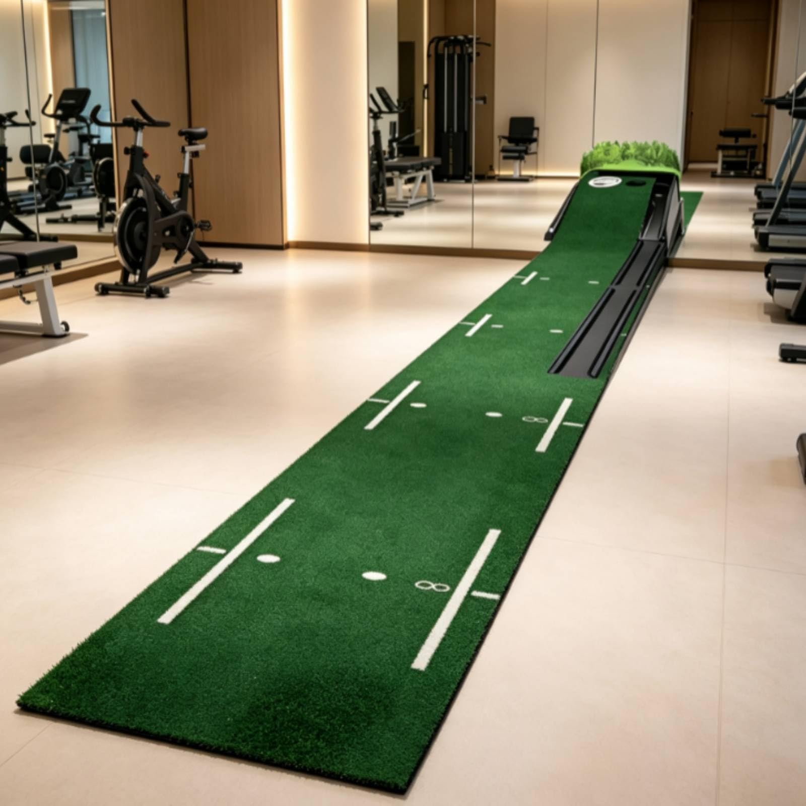 Alfombra de Práctica de Golf con Césped Artificial Tapete de Putt Superficie de Rodadura Estera de Entrenamiento con Guías de Distancia y Bordes
