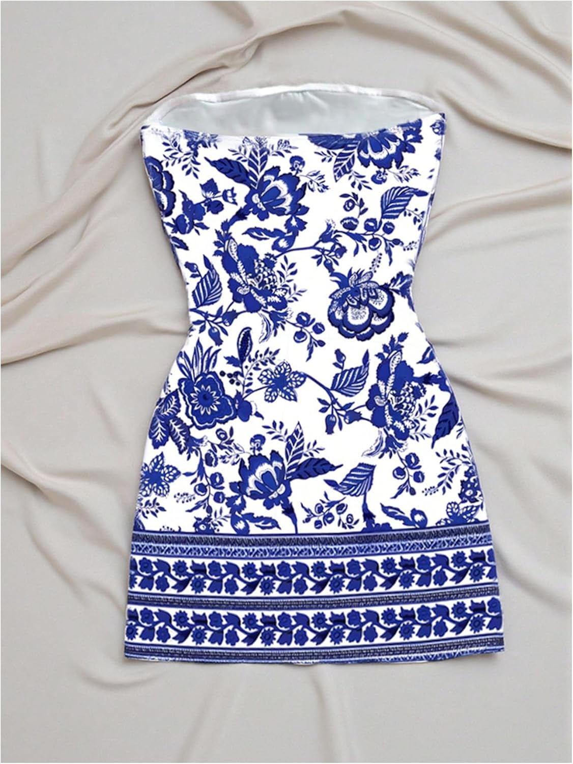 OYOANGLE Women's Strapless Bodycon Short Dress Floral Print Beach Vacation Boho Summer Dresses