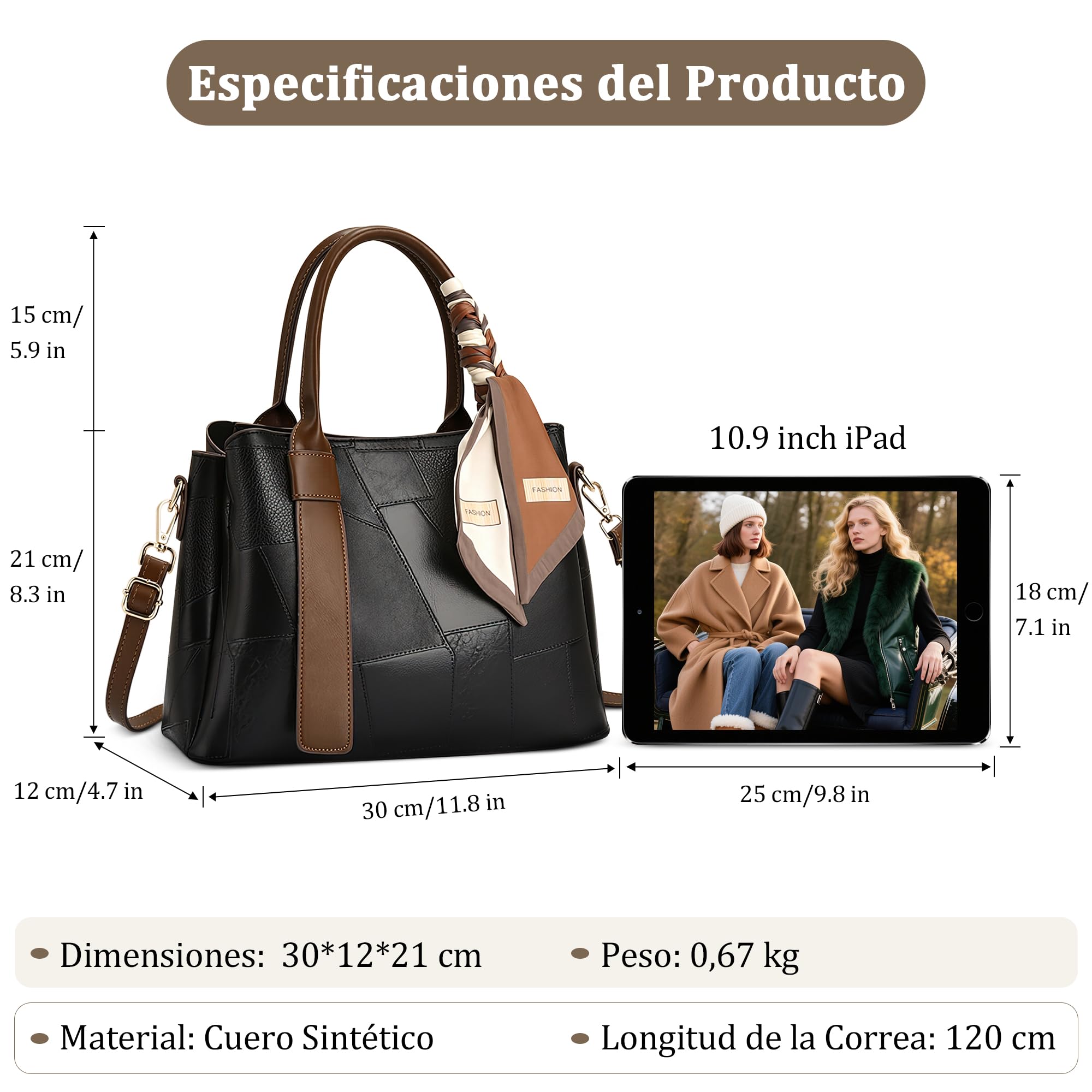 Bolso Mujer Bolsa de Mano Textura de Costura de Moda Bolso de Hombro con Asa Superior Cuero PU Señora Bolso Bandolera para Compras Viajar Trabajar Negro