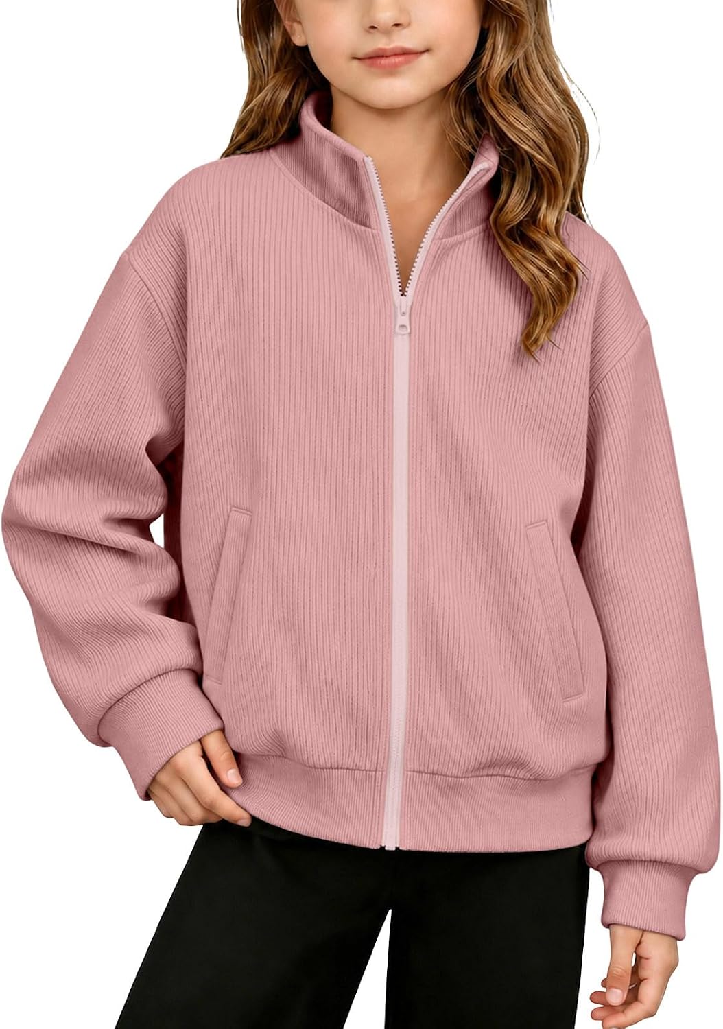 Boys Waffle Knit Full Zip Up Fleece Mock Neck Winter Top